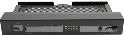 MikroTik Wall Mount Kit für RB4011 mit schwarzem Metallrahmen, Aussparungen für SFP+, PoE-In, 10 Ethernet-Ports und