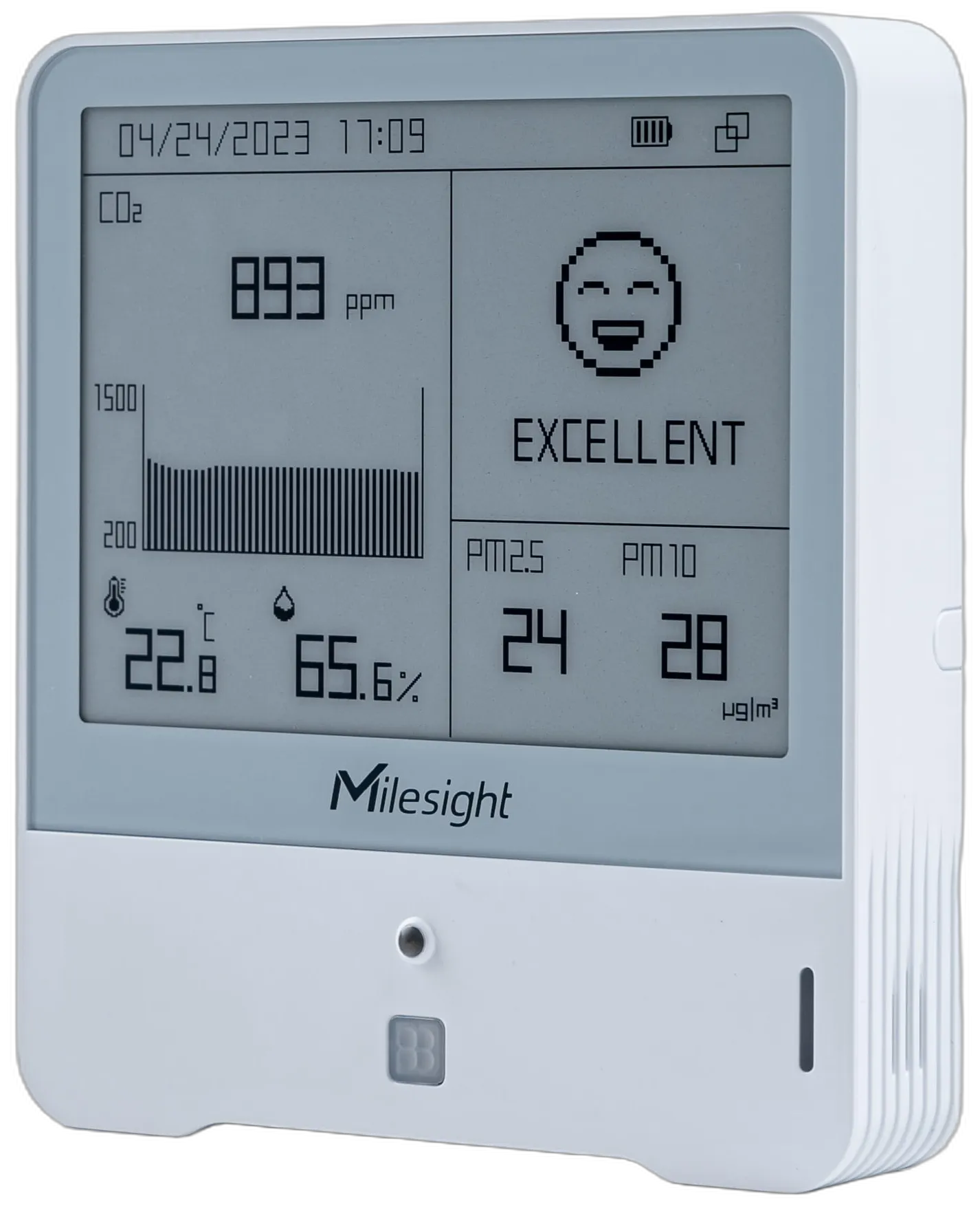 Milesight IoT Indoor Ambience Monitoring Sensor, AM308-868M LoRaWAN / Temp. / Humidity / CO2 / PIR / Light / TVOC / hPA / PM 2.5 / PM10 / E-Ink Display