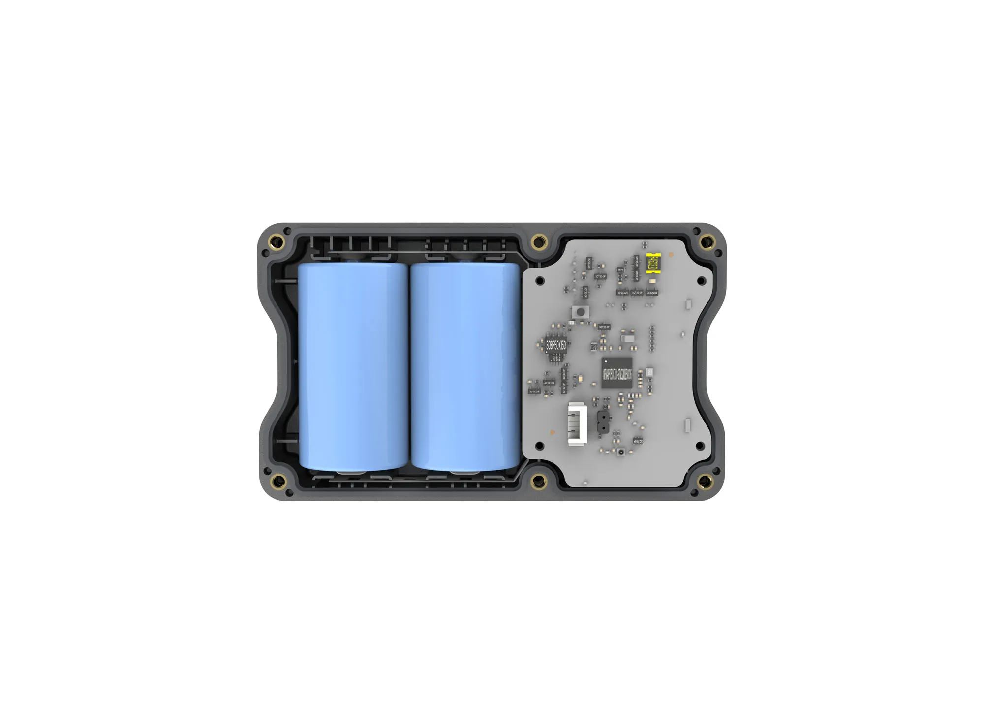 Capteur ultrasonique Milesight EM400-MUD-N03GL-B045-2 montrant l’intérieur avec deux batteries bleues et une carte Capteur ultrasonique Milesight EM400-MUD-N03GL-B045-2 montrant l’intérieur avec deux batteries bleues et une carte