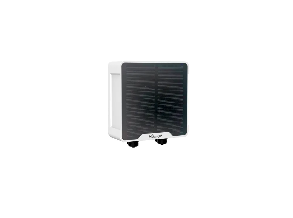Milesight IoT Solenoid Valve Controller UC511-DI-868M LoRaWAN mit weißem Gehäuse, schwarzem Solarpanel und zwei Milesight IoT Solenoid Valve Controller UC511-DI-868M LoRaWAN mit weißem Gehäuse, schwarzem Solarpanel und zwei