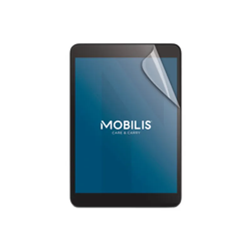 Защитная пленка Mobilis Scr. Prot. Anti-Shock IK06-Matte для планшета с частично отклеенным углом на черном экране с