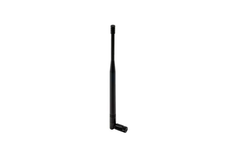 5 dBi Dipol-Antenne mit RPSMA-Stecker, schwarze Stabantenne mit rechtwinkligem Stecker auf weißem Hintergrund.