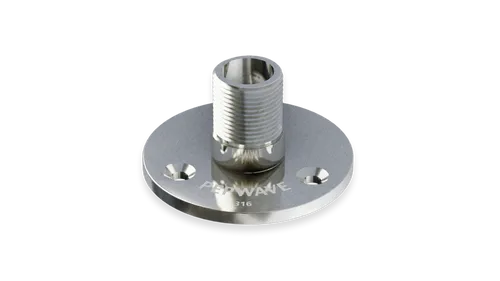 Peplink Antenna Max Duo 5G, carcasa de antena circular de metal plateado con conector cilíndrico roscado y orificios de