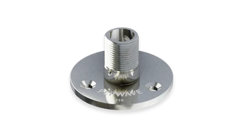 Peplink Antenna Max Duo 5G, carcasa de antena circular de metal plateado con conector cilíndrico roscado y orificios de
