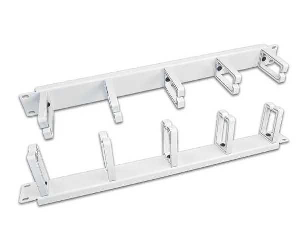 19" 1HE Kabelführungspanel mit 5 Plastikringen, grau