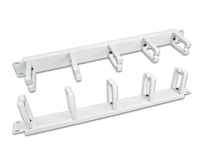 19" 1HE Kabelführungspanel mit 5 Plastikringen, grau