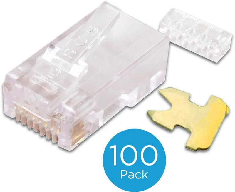 Прозрачный RJ45 коннектор с золотыми контактами и вспомогательным инструментом, 100 штук в упаковке