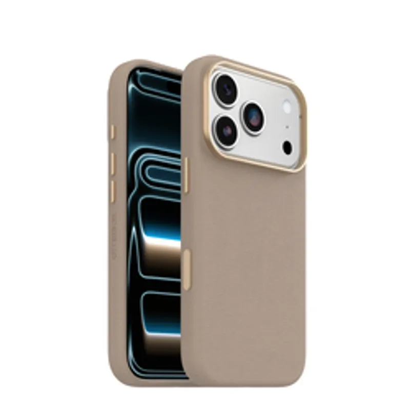 OtterBox Symmetry Cactus Leather CamCont iPhone 17 Pro in Grau, rückseitige Handyhülle aus Kaktusleder mit erhöhtem