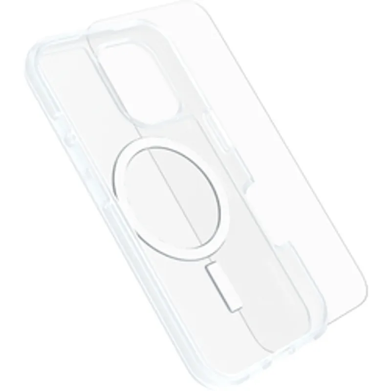 Прозрачный чехол OtterBox React MagSafe + Glass для iPhone 16 с магнитным кольцом и вырезами под камеру и кнопки на белом