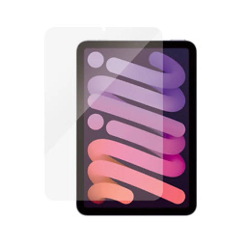 PanzerGlass Screen Protector iPad Mini 8.3'' -Ultra-Wide Fit, schwarzes Tablet mit abstraktem buntem Hintergrund und