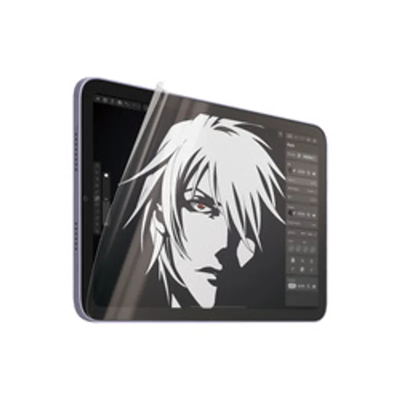 PanzerGlass GraphicPaper Screen Protector für iPad Mini 8.3" 21/24, zeigt ein Tablet mit lila Rahmen und schwarzweißem