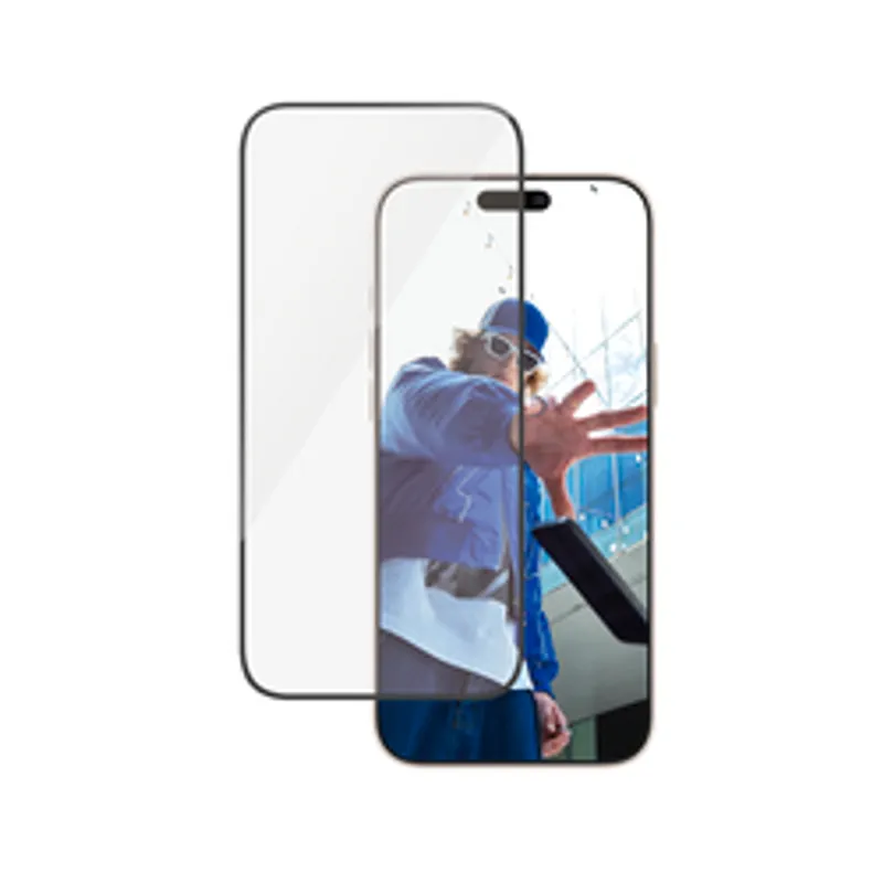 Protezione schermo PanzerGlass per iPhone 16 Pro Max Ultra Wide Full applicata su smartphone con display attivo e vetro