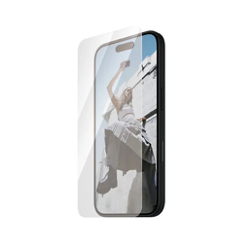 Hochwertiger SAFE Screen Protector für iPhone 16/15 Ultra-Wide im Bulk-Pack, transparentes gehärtetes Glas vor schwarzem