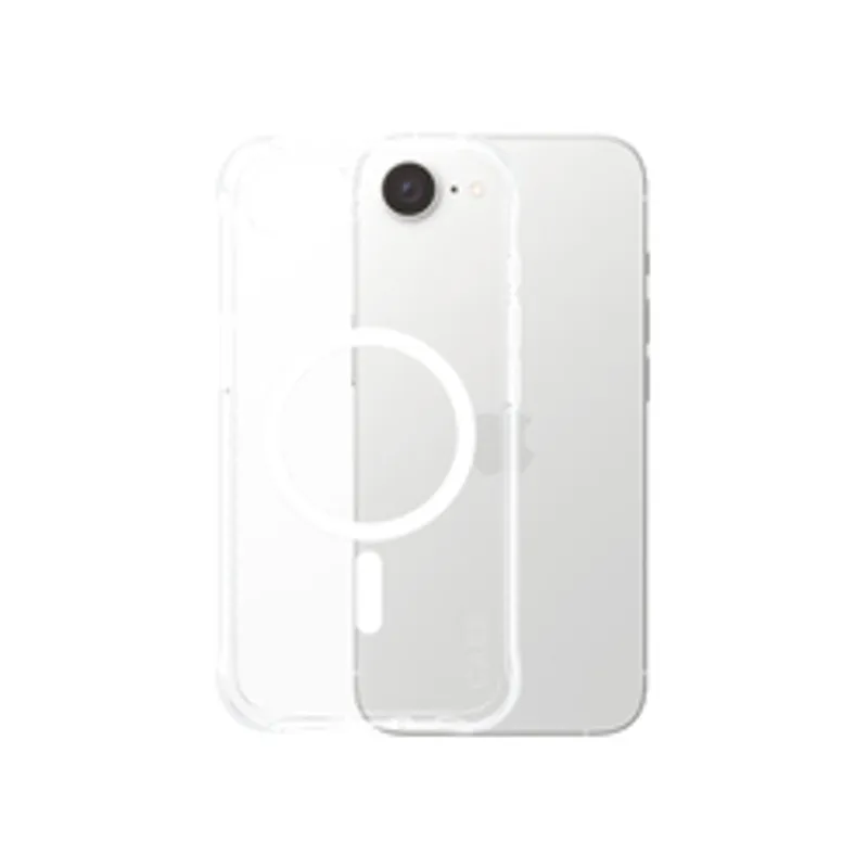 Custodia trasparente CARE Fashionable Samba MagSafe per iPhone 17e/16e con anello bianco visibile e taglio per fotocamera,