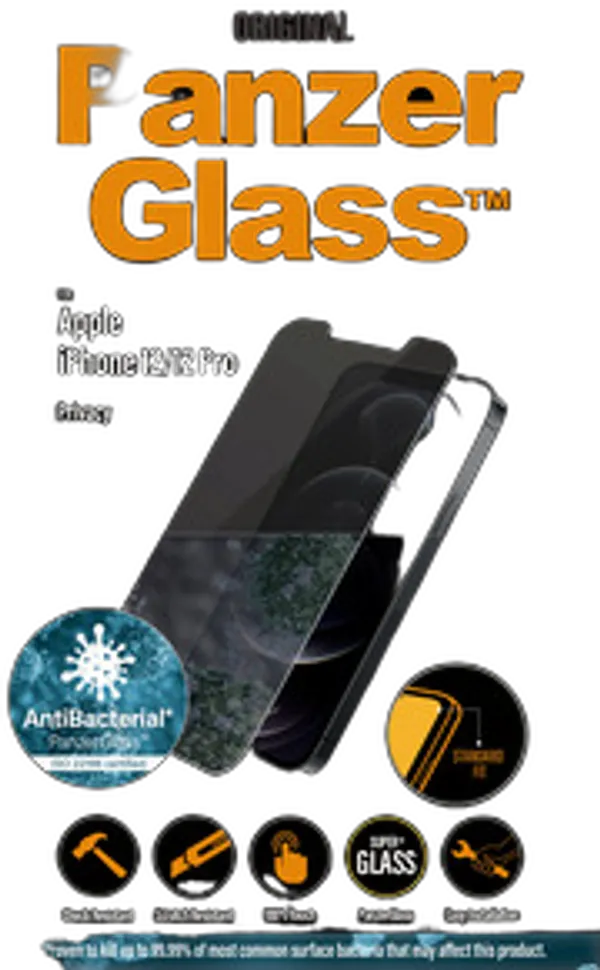 PanzerGlass Standard Fit - Bildschirmschutz für Handy - Glas - mit Sichtschutzfilter - 6.1" - kristallklar - für Apple iPhone 12, 12 Pro