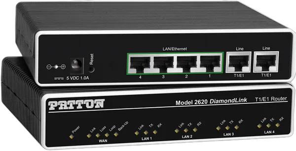Patton 2620 Dual Port T1/E1 Ethernet Router; RJ; External Power