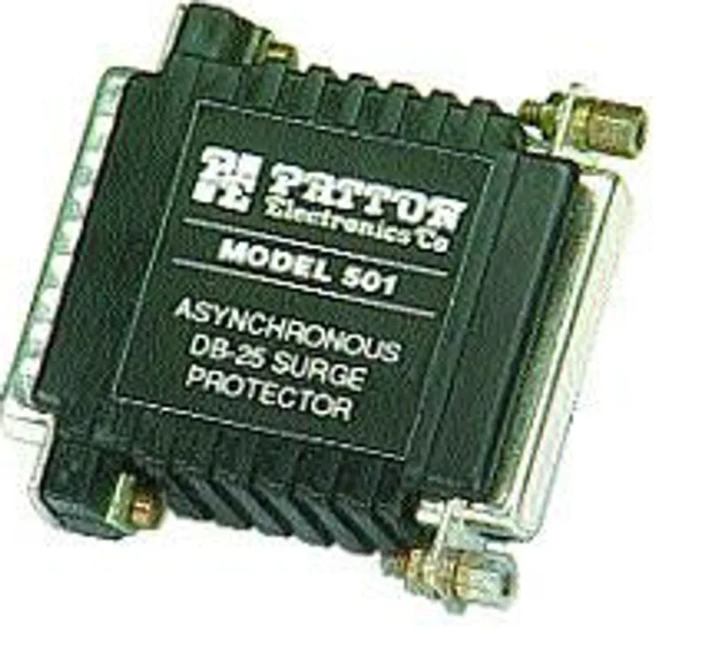 Patton 501 ASYNC DB-25 Überspannungsschutzgerät, schwarz, rechteckig, mit silbernen DB-25-Anschlüssen und