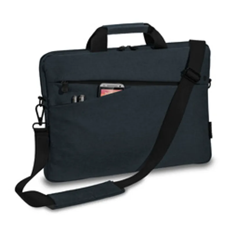 Bolso portátil PEDEA Fashion en gris antracita y negro con asa superior y correa ajustable, bolsillo frontal con cremallera