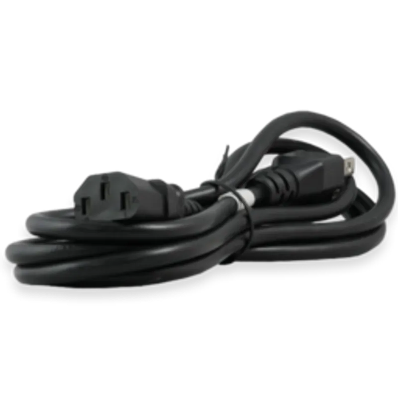 Câble d’alimentation noir enroulé pour appareils électriques et équipements bureautiques.