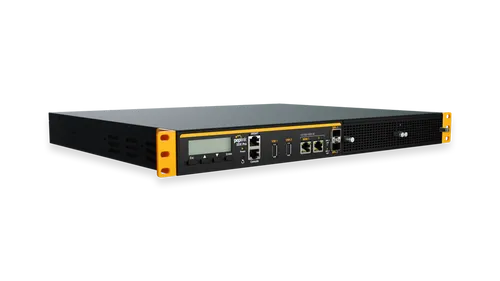 Balance SDX Pro, dispositivo di rete montabile in rack con schermo LCD, porte Ethernet e slot SFP+ visibili in primo piano. Balance SDX Pro, dispositivo di rete montabile in rack con schermo LCD, porte Ethernet e slot SFP+ visibili in primo piano.