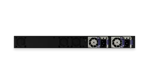 Balance SDX Pro, vista posteriore di un dispositivo di rete nero montabile su rack mostra griglie di ventilazione a Balance SDX Pro, vista posteriore di un dispositivo di rete nero montabile su rack mostra griglie di ventilazione a
