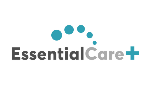 EssentialCare+ for MediaFast 500, graphic with dark grey "Essential", light grey "Care", teal plus sign, and ascending teal