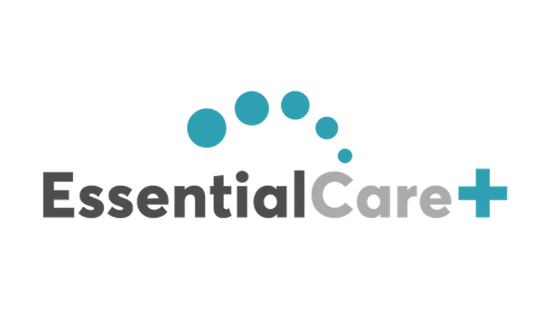 EssentialCare+ for MediaFast 500, graphic with dark grey "Essential", light grey "Care", teal plus sign, and ascending teal