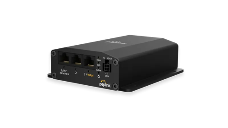 Peplink MAX BR1 Mini Bundle (2-Jahres-Angebot) – schwarzes Netzwerkgerät mit LAN/WAN-Ports, SIM-Kartenslot, Reset-Taste und
