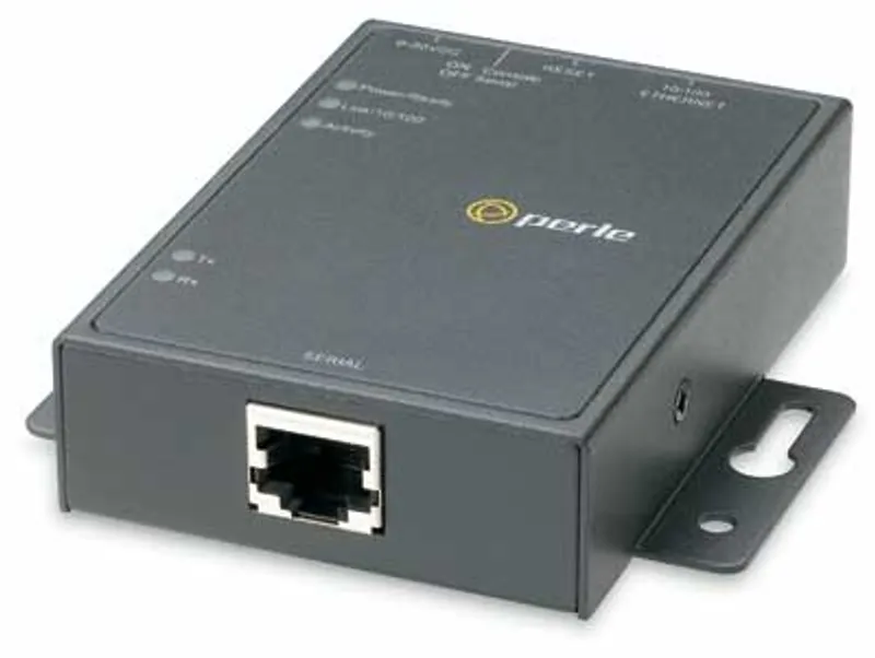 Perle 1-Port IOLAN Secure Device Server SDS1 RJ45 con porta Ethernet, LED TX/RX e staffa di montaggio per connessioni