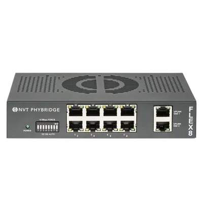 NVT Phybridge FLEX • Switch unmanaged Layer2 • PoE over Multi-Pair UTP • FLEX8 • 8x RJ45 • 2x GbE