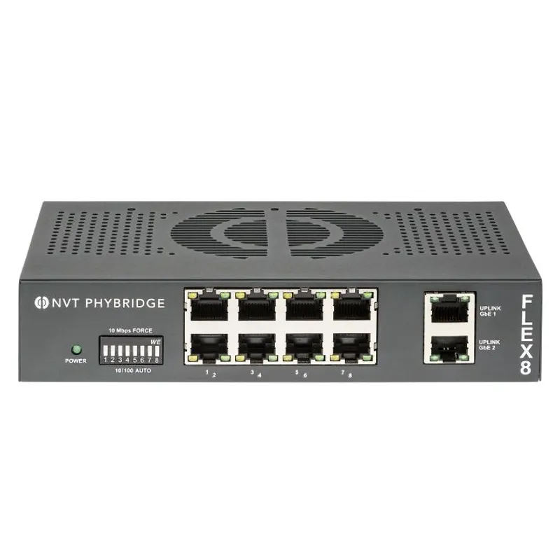NVT Phybridge FLEX • Switch unmanaged Layer2 • PoE over Multi-Pair UTP • FLEX8 • 8x RJ45 • 2x GbE