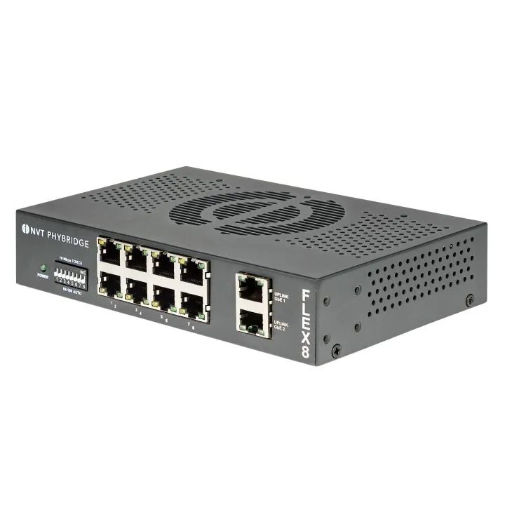 NVT Phybridge FLEX • Switch unmanaged Layer2 • PoE over Multi-Pair UTP • FLEX8 • 8x RJ45 • 2x GbE