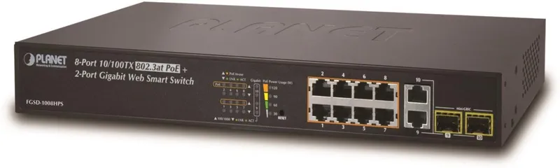 PLANET 8-Port 10/100TX 802.3at PoE + 2-Port Gigabit TP/ SFP