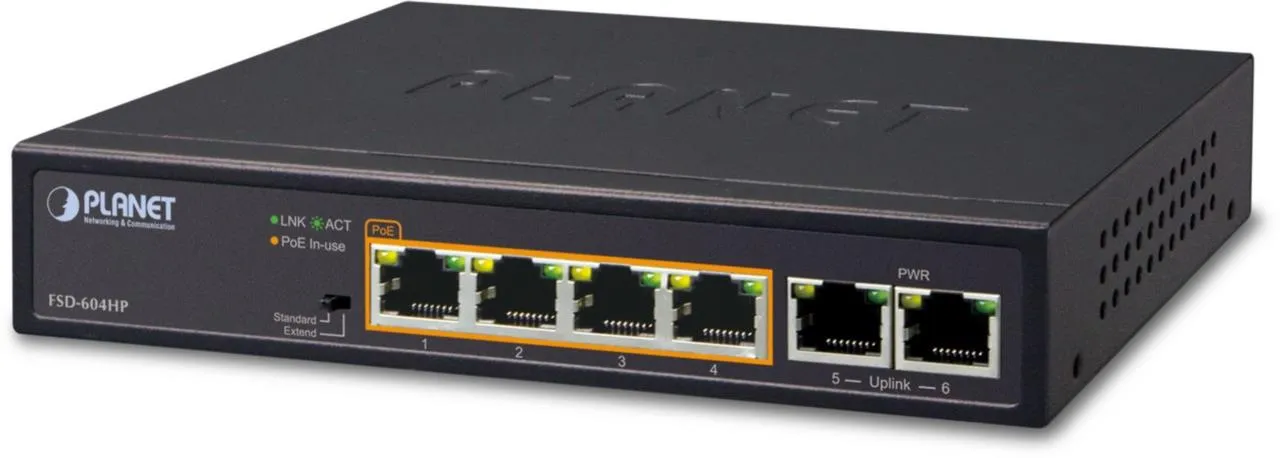 PLANET 4-Port 10/100TX 802.3at PoE + 2-Port 10/100TX   (60W)
