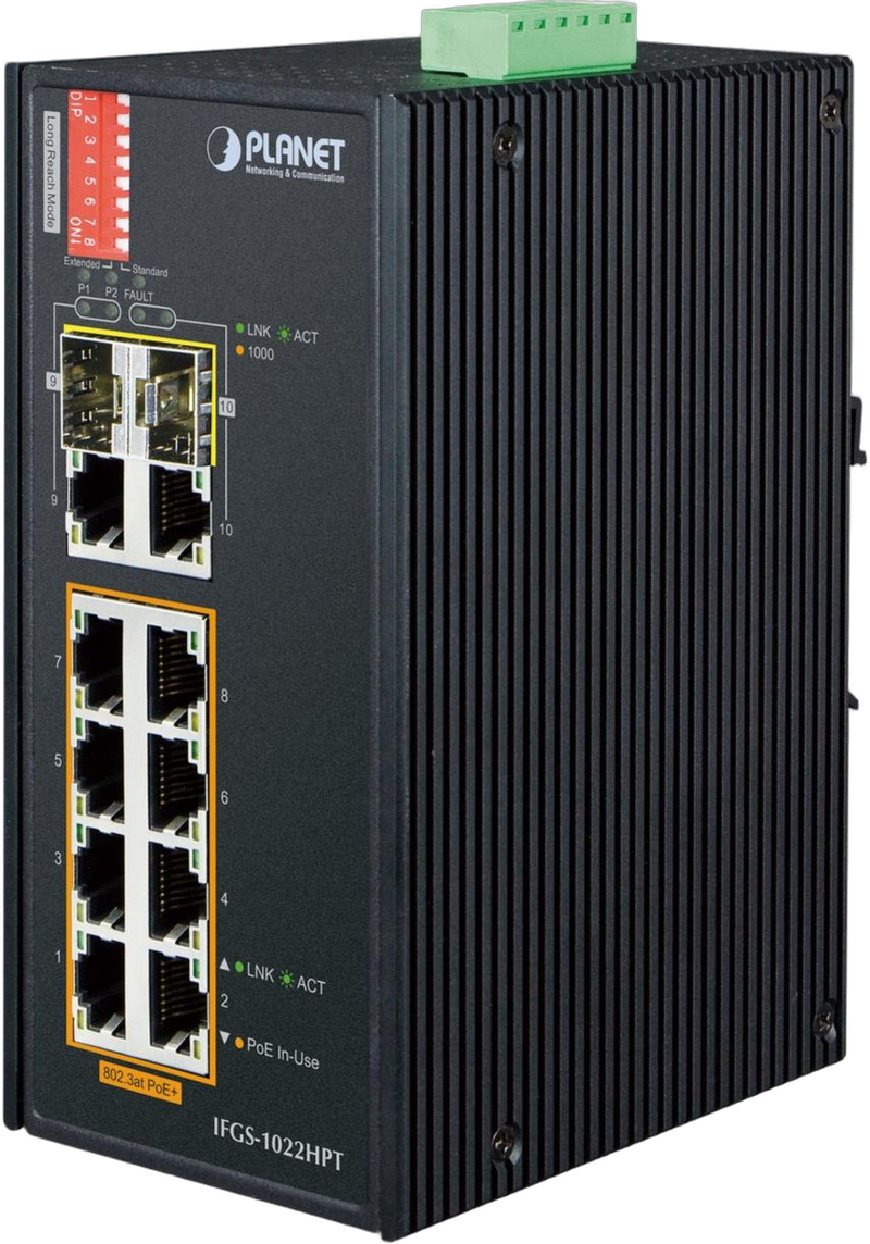 PLANET 8-Port 10/100TX 802.3at PoE + 2-Port Gigabit TP/SFP