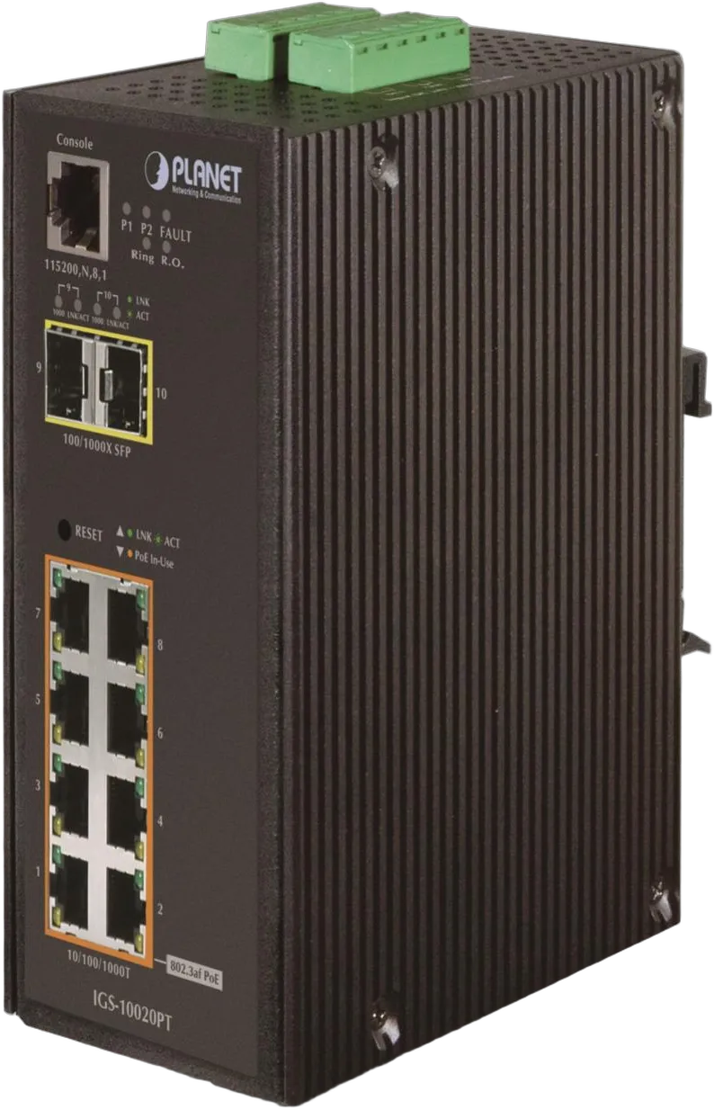 PLANET Industrial 8-Port 10/100/1000T 802.3af PoE + 2 PLANET Industrial 8-Port 10/100/1000T 802.3af PoE + 2