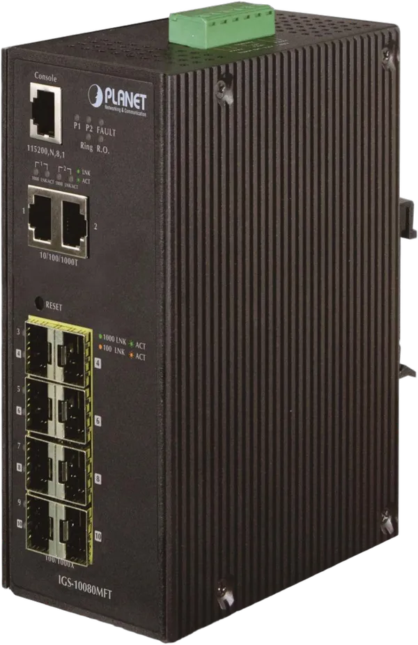 PLANET Industrial 8 100/1000X SFP + 2-Port 10/100/1000T