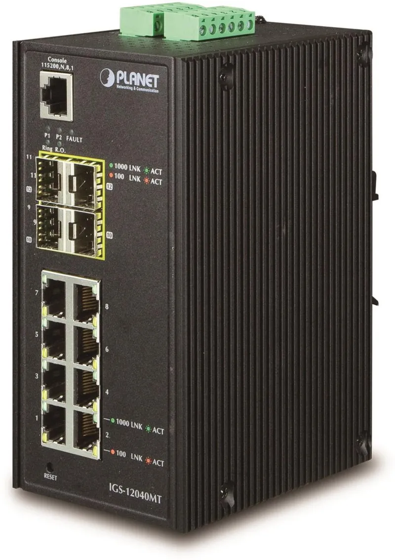 PLANET Industrial 8-Port 10/100/1000T + 4-Port 100/1000X