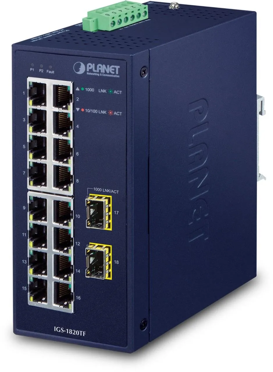PLANET Industrial 16-Port 10/100/1000T + 2-Port 1000X SFP PLANET Industrial 16-Port 10/100/1000T + 2-Port 1000X SFP