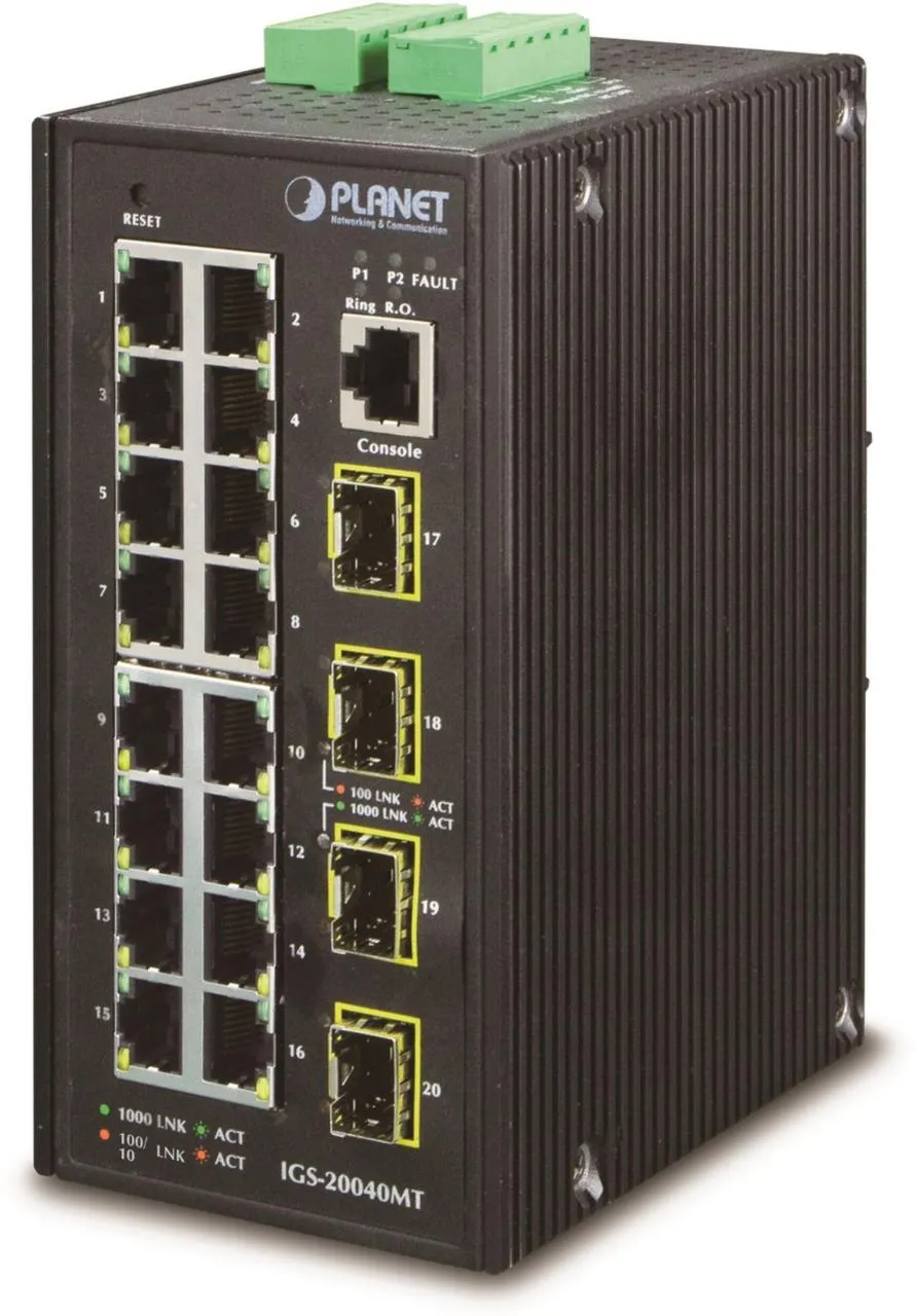 PLANET Industrial 16-Port 10/100/1000T + 4 100/1000X SFP PLANET Industrial 16-Port 10/100/1000T + 4 100/1000X SFP