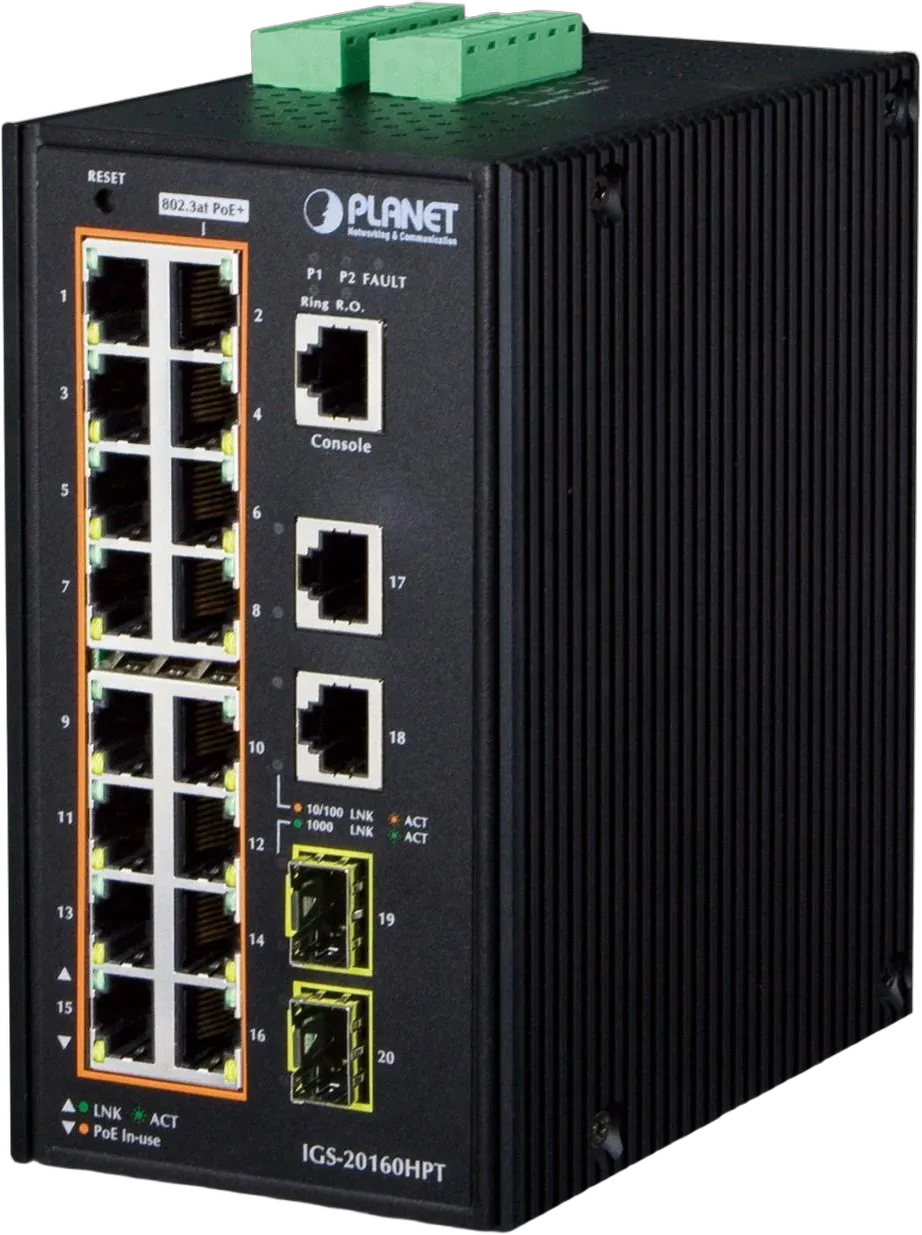 PLANET Industrial 16-Port PoE Switch 10/100/1000T 2xUP 2xSFP PLANET Industrial 16-Port PoE Switch 10/100/1000T 2xUP 2xSFP