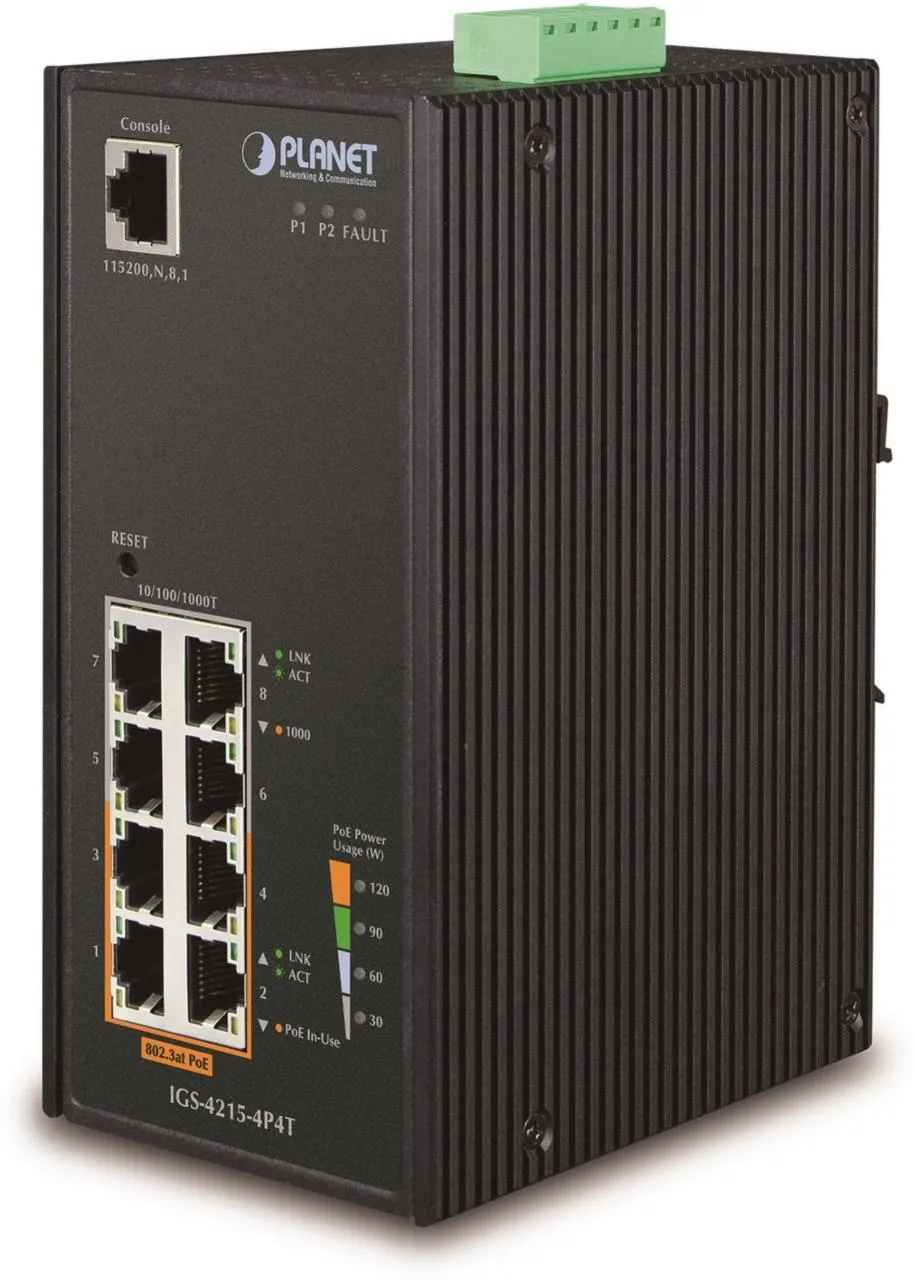 PLANET Industrial 4-Port 10/100/1000T 802.3at PoE + 4-Port