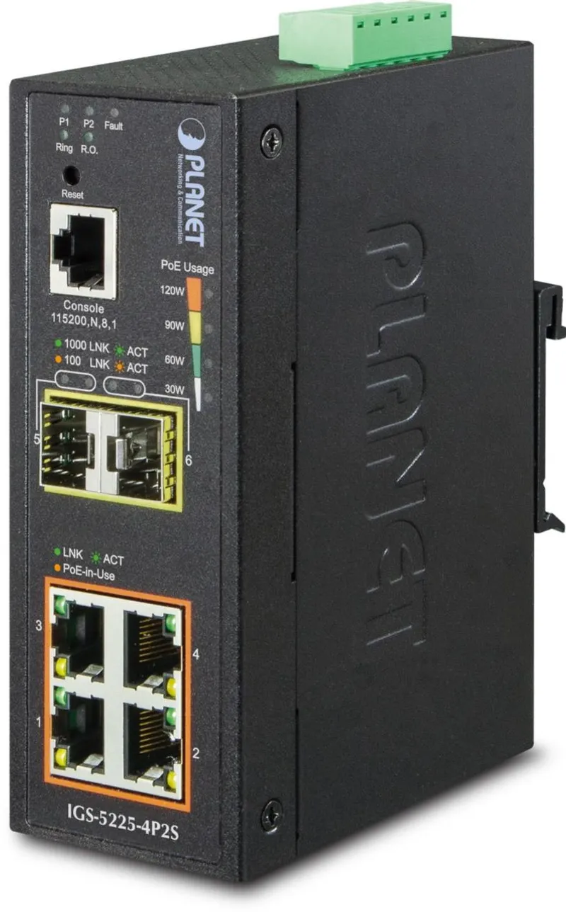 PLANET Industrial L2+ 4-Port 1000T 802.3at PoE + 2-Port SFP