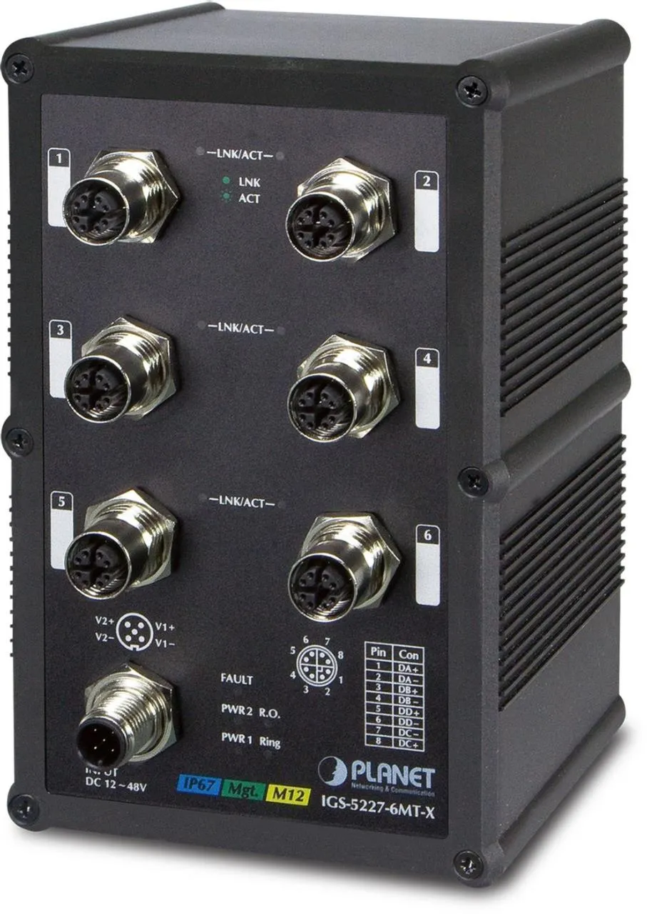PLANET Industrial IP67 Rated 6-Port 10/100/1000T M12 Managed PLANET Industrial IP67 Rated 6-Port 10/100/1000T M12 Managed