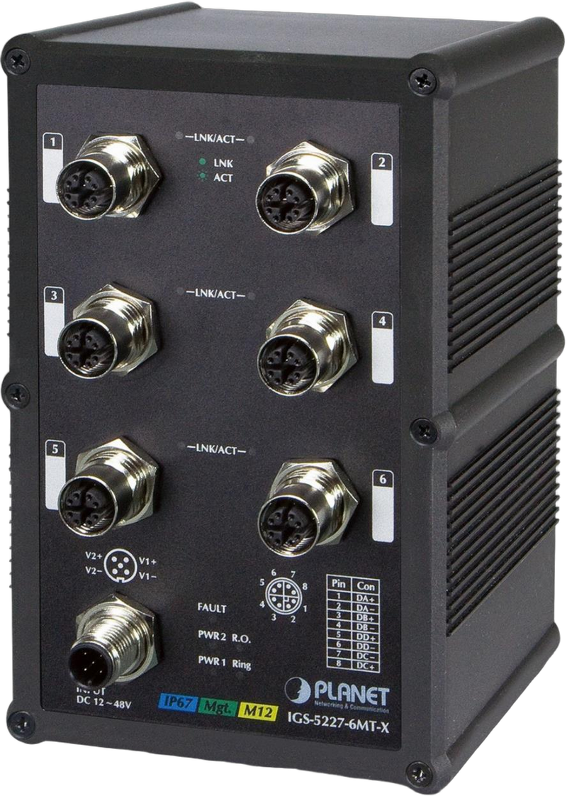 PLANET Industrial IP67 Rated 6-Port 10/100/1000T M12 Managed