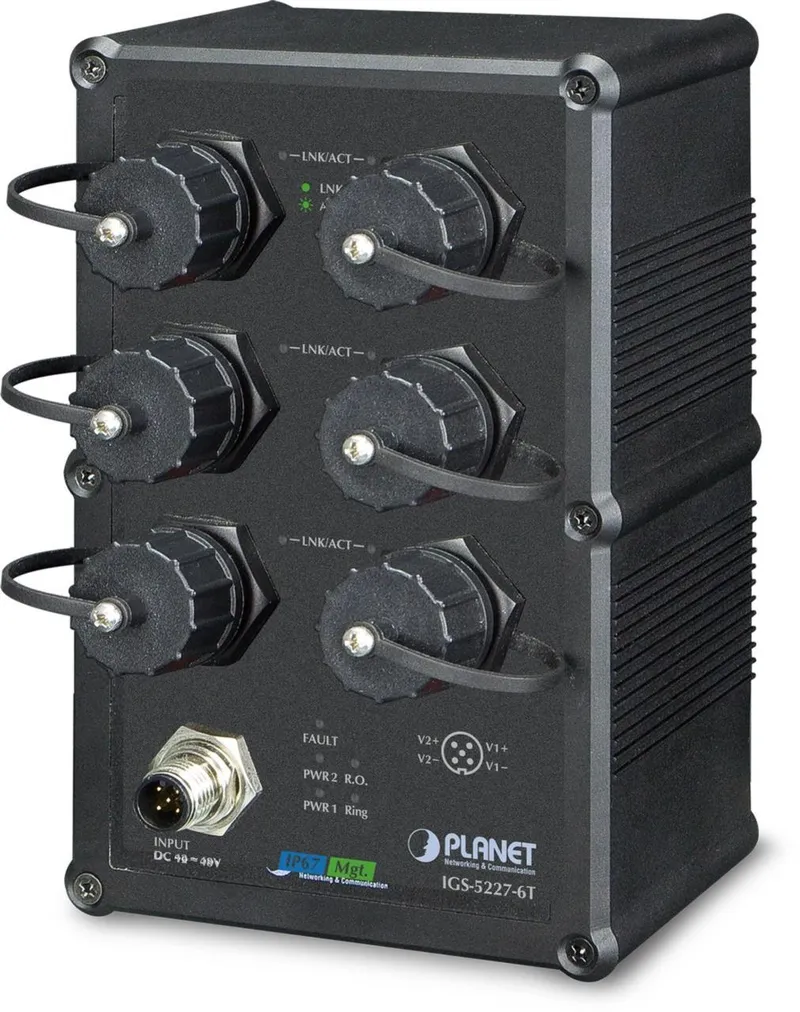 PLANET 6Port RJ45 10/100/1000T EN50155 IP67 9~48V DC/24V AC