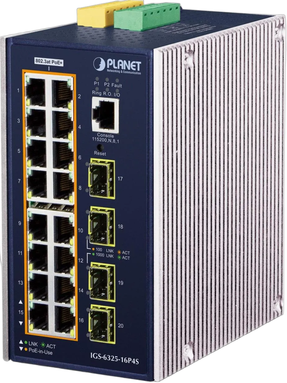PLANET Industrial 16-Port 10/100/1000T + 4 1G/2,5 SFP    POE