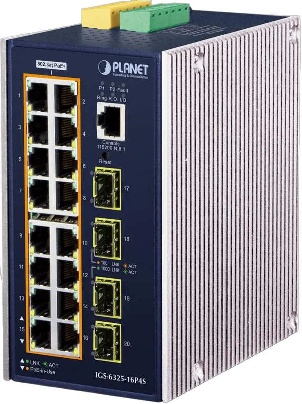 PLANET Industrial 16-Port 10/100/1000T + 4 1G/2,5 SFP    POE