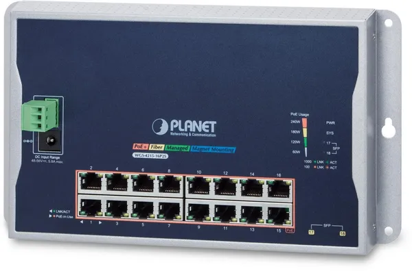 PLANET 16-Port 10/100/1000T 802.3at PoE 2Port 100/1000X SFP