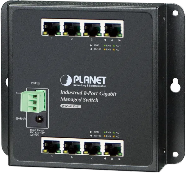 PLANET Industrial 8-Port 10/100/1000T Wall-mount Managed
